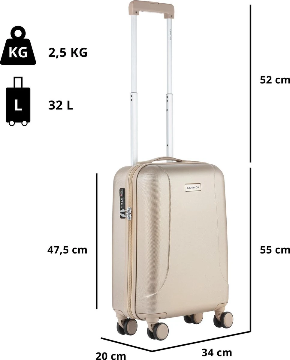 CarryOn Skyhopper Handbagage En Beautycase - 55cm TSA Trolley En Make-up Koffer - Champagne 8 CarryOn Skyhopper Handbagage En Beautycase - 55cm TSA Trolley En Make-up Koffer - Champagne - Afbeelding 6