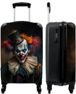NoBoringSuitcases.com® Trolley - Reiskoffers - Clown - Hoed - Kraag - Portret - Horror - Trolley Op Wieltjes - Past Binnen 55x40x20 Cm En 55x35x25 Cm - Koffertje - Handbagagekoffer