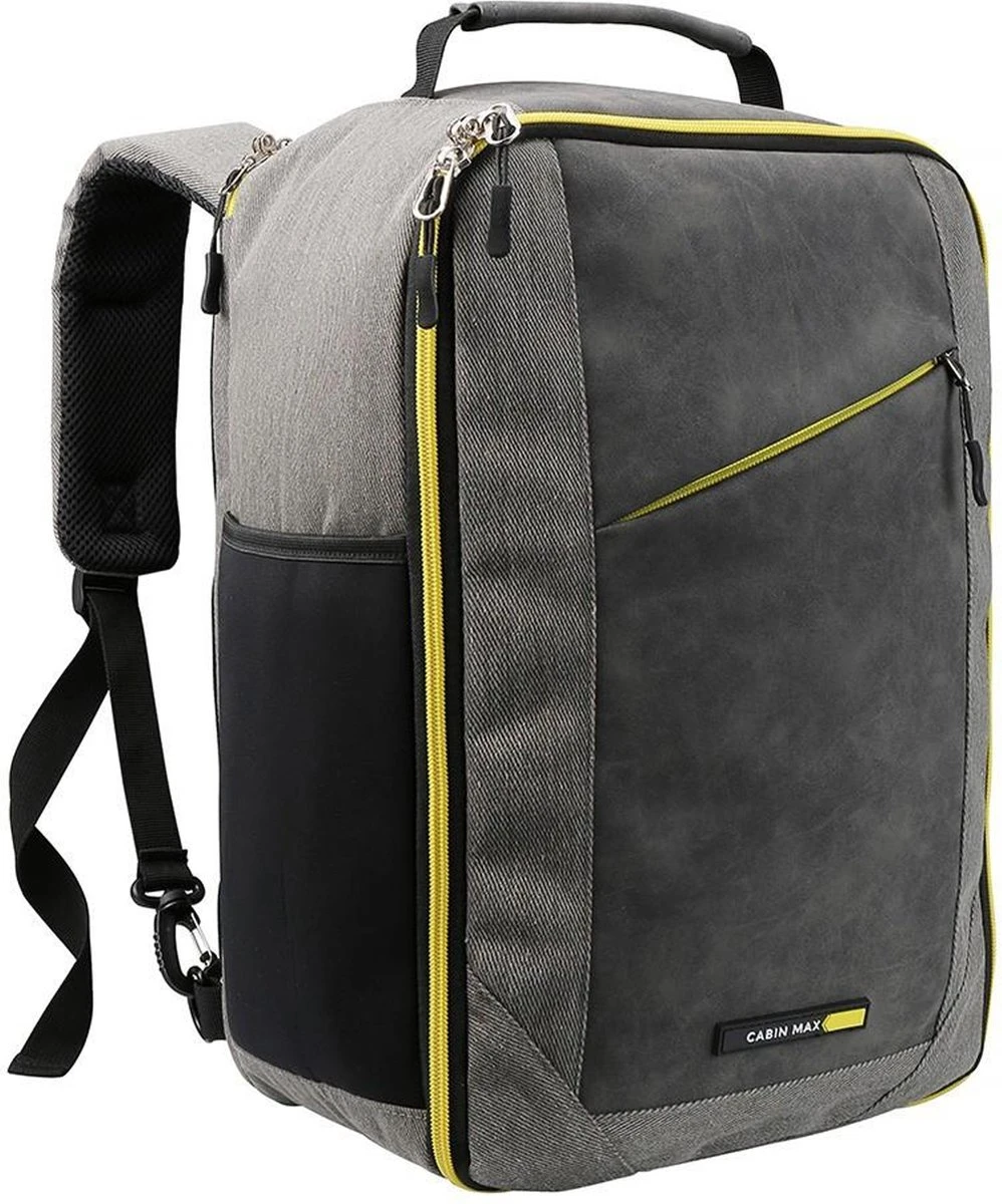 CabinMax Manhatten – Handbagage 20L – Rugzak – Schooltas - 40x20x25 Cm – Compact Reistas – Lichtgewicht – Grijs/Geel 3 CabinMax Manhatten – Handbagage 20L – Rugzak – Schooltas - 40x20x25 Cm – Compact Reistas – Lichtgewicht – Grijs/Geel